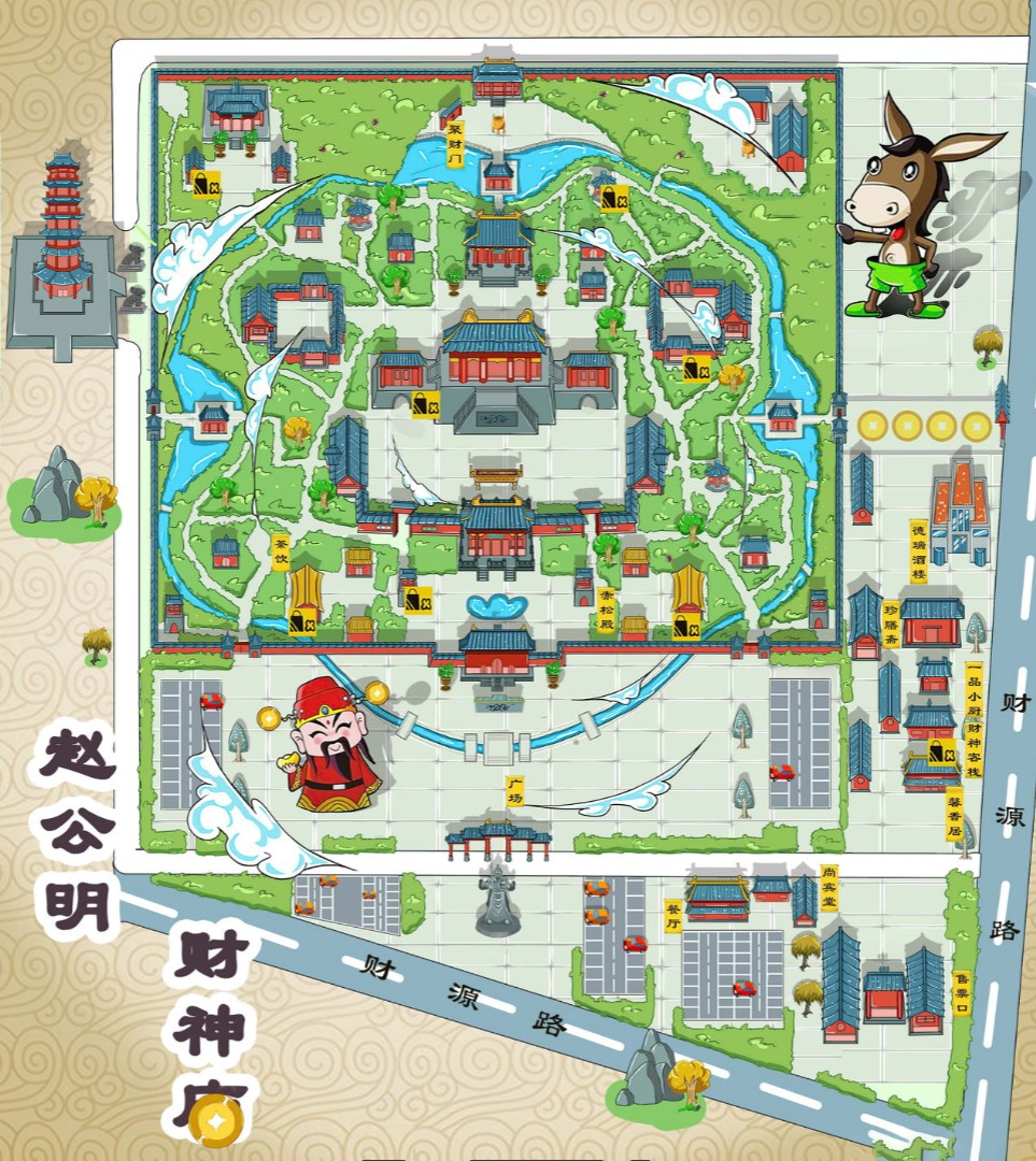 大竹寺庙类手绘地图